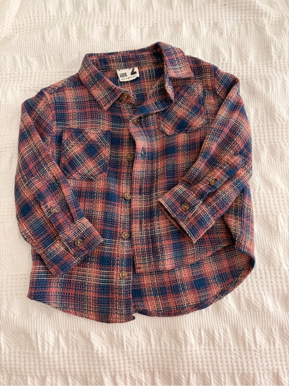 Kids Plaid Button-Up Shirt in Rust & Blue